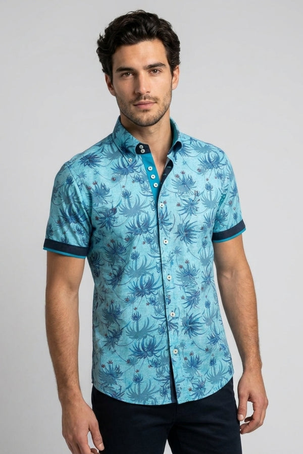 Camisa Hombre Manga corta Roma Iconic Popelin Azul Claro Azul