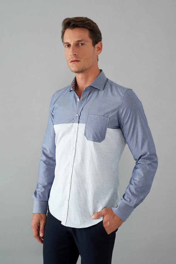 Camicia Uomo Sport Popelin Blu