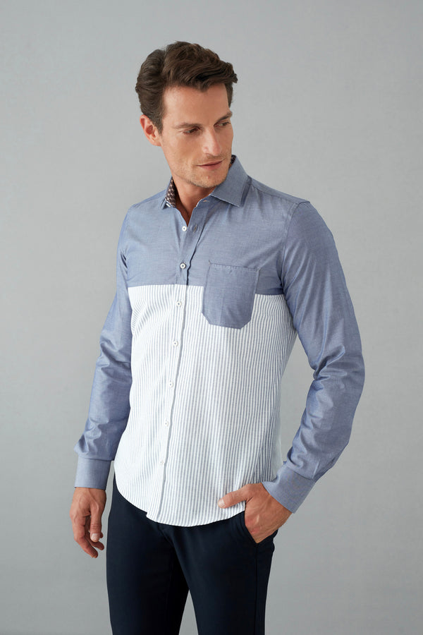 Camicia Uomo Sport Popelin Blu