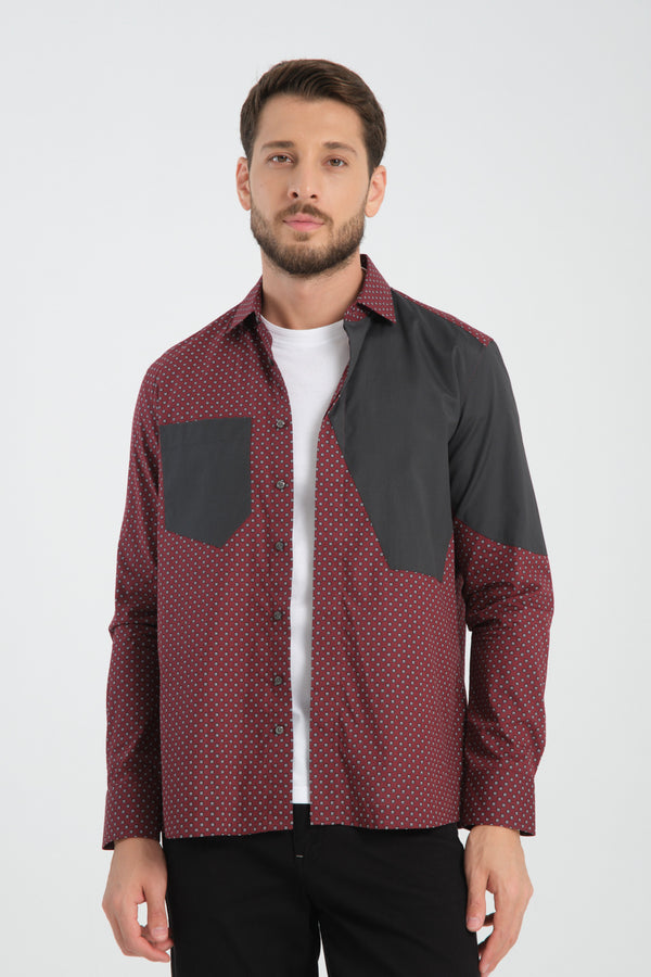 camisa para hombre en popelin roja y gris