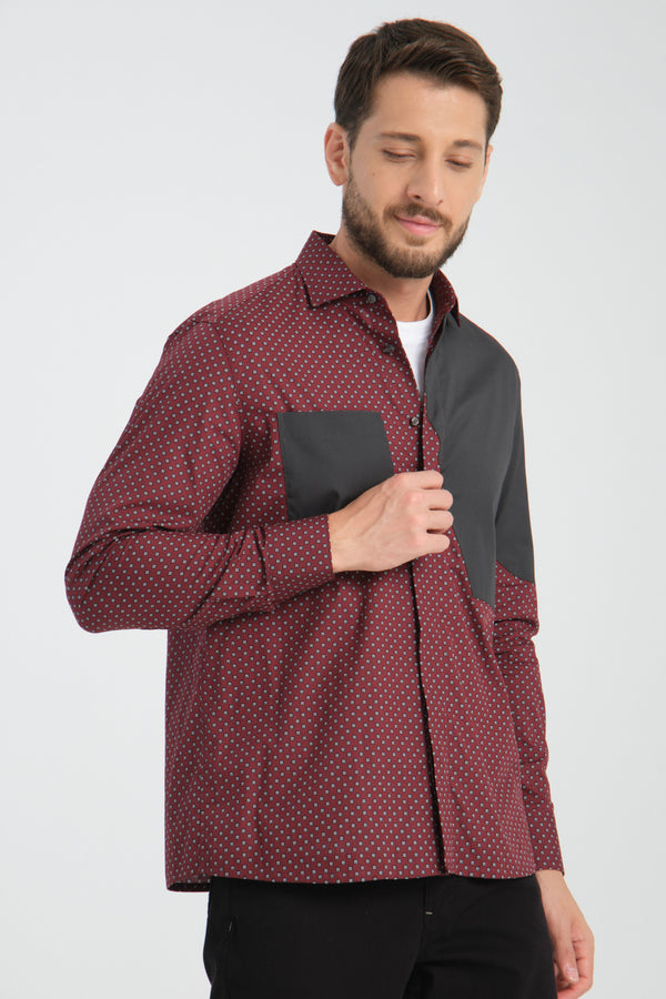 Camicia uomo in Poplin Rosso e Grigio con taschino 