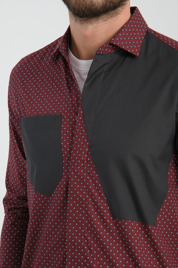 camisa para hombre en popelin roja y gris