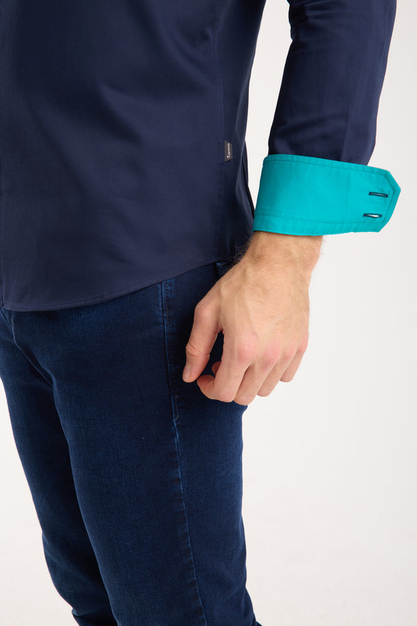 Vesuvio Iconic Satin Man Shirt Blue