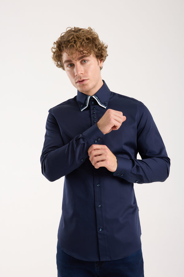 Vesuvio Iconic Satin Man Shirt Blue