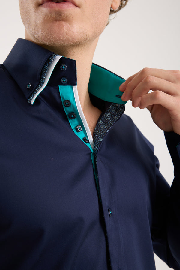 Vesuvio Iconic Satin Man Shirt Blue