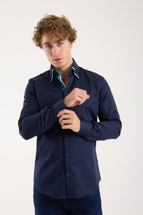 Vesuvio Iconic Satin Man Shirt Blue