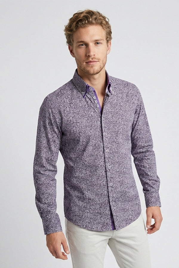 Marco Polo Iconic Herren Hemd Popelin Weiss Violett