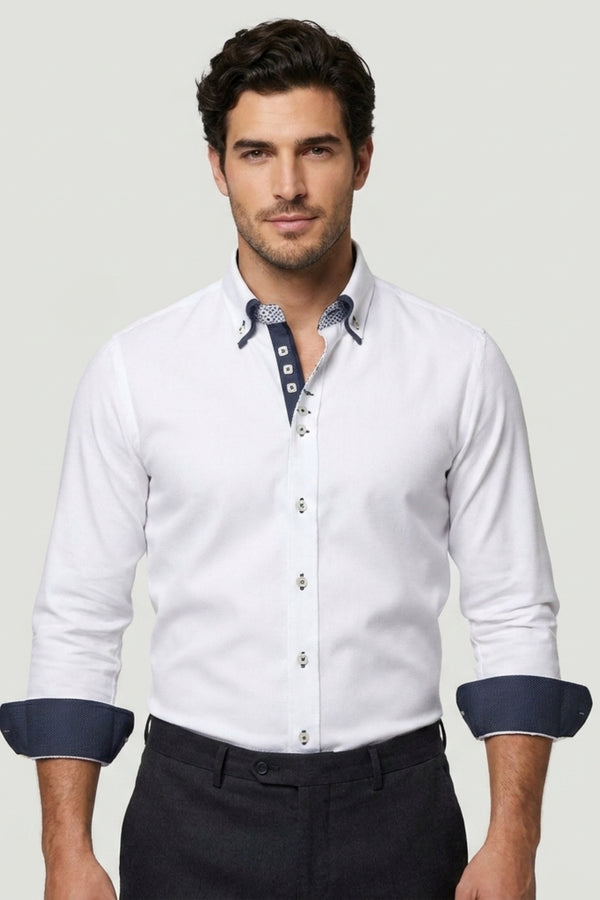 Camicia Uomo Marco Polo Iconic Jacquard Bianco Bianco