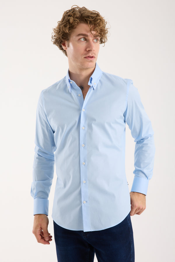 Sport Poplin Stretch Man Shirt Light Blue