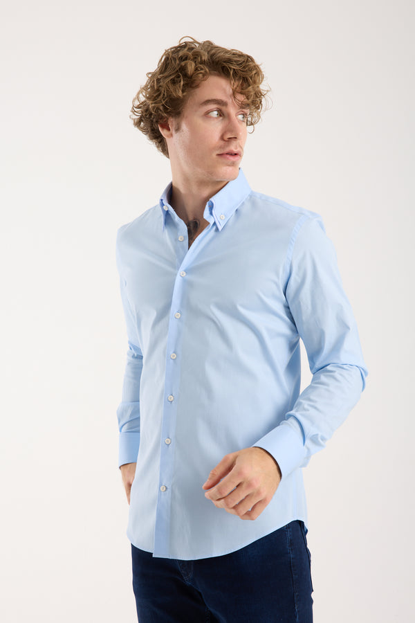 Sport Poplin Stretch Man Shirt Light Blue