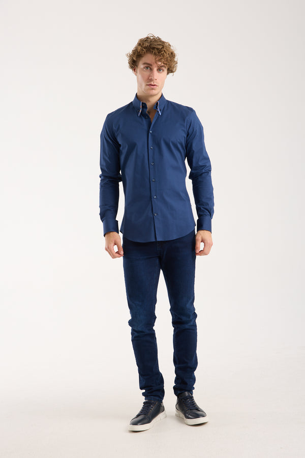 Sport Poplin Stretch Man Shirt Blue