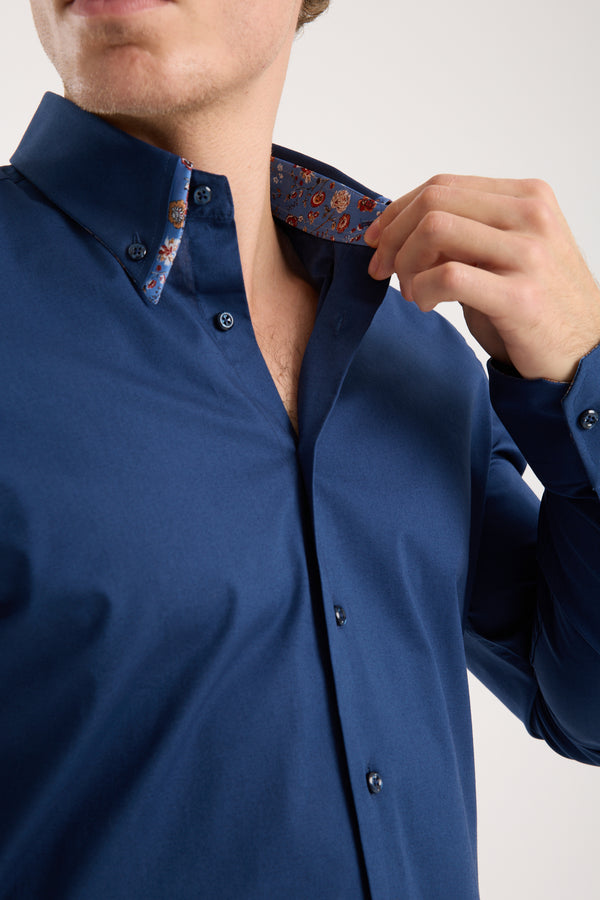 Sport Poplin Stretch Man Shirt Blue