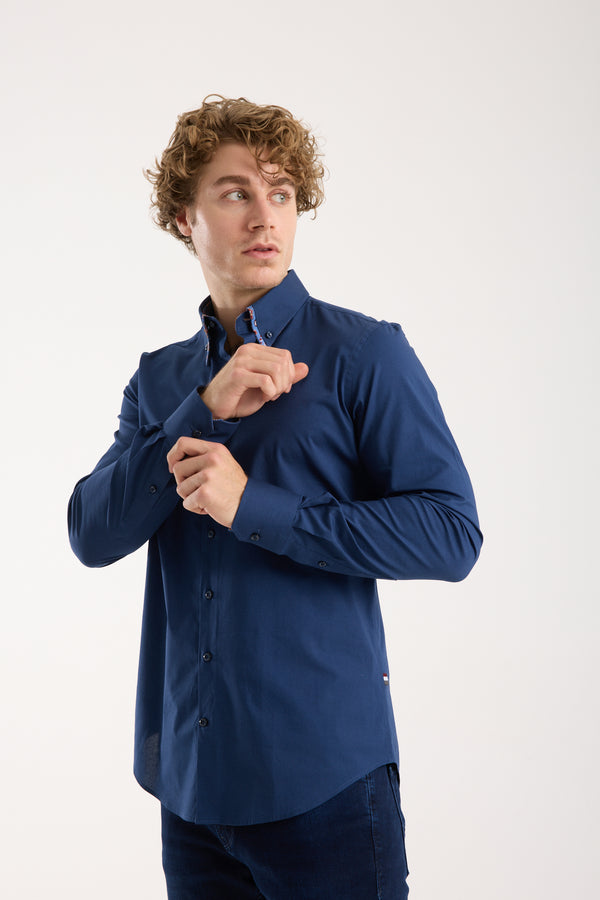 Sport Poplin Stretch Man Shirt Blue