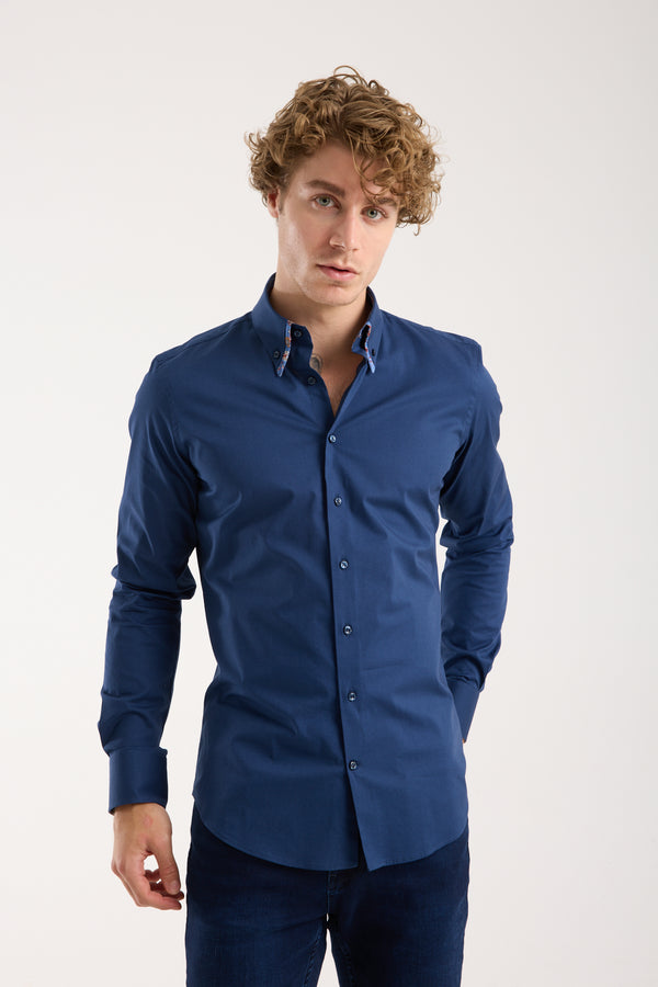 Sport Poplin Stretch Man Shirt Blue