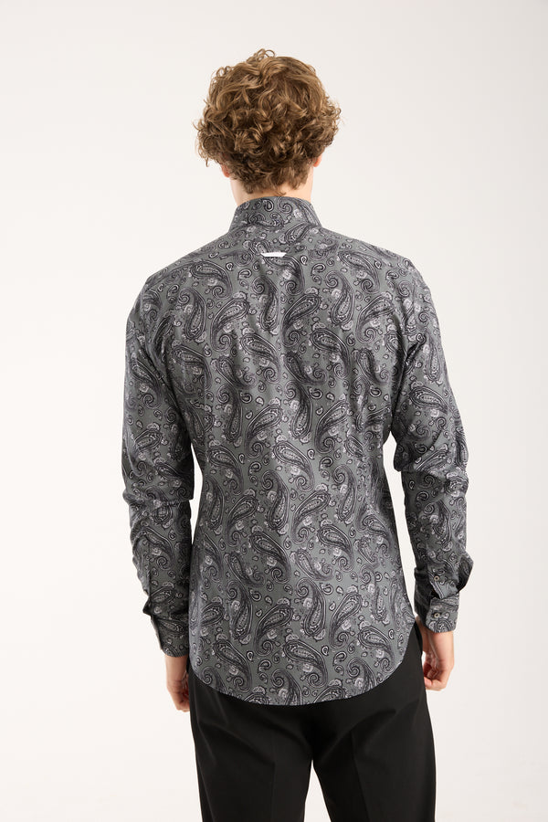 Sport Poplin Stretch Man Shirt Grey Black