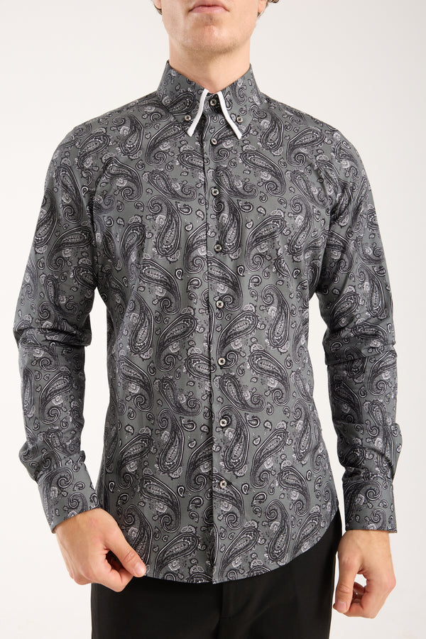 Sport Poplin Stretch Man Shirt Grey Black