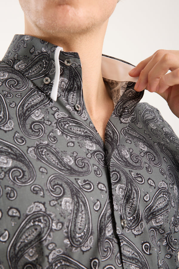 Sport Poplin Stretch Man Shirt Grey Black