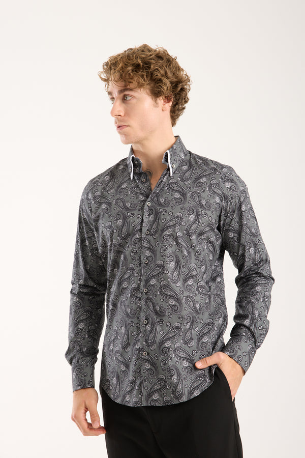 Sport Poplin Stretch Man Shirt Grey Black