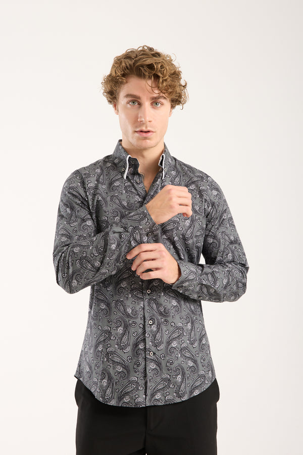 Sport Poplin Stretch Man Shirt Grey Black