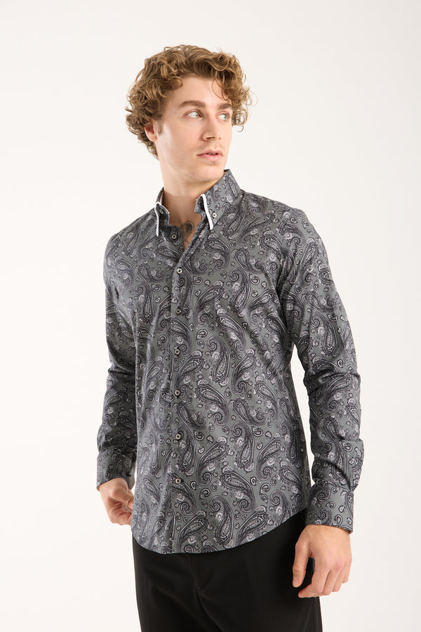 Sport Poplin Stretch Man Shirt Grey Black