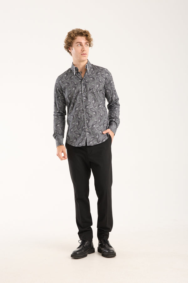 Sport Poplin Stretch Man Shirt Grey Black