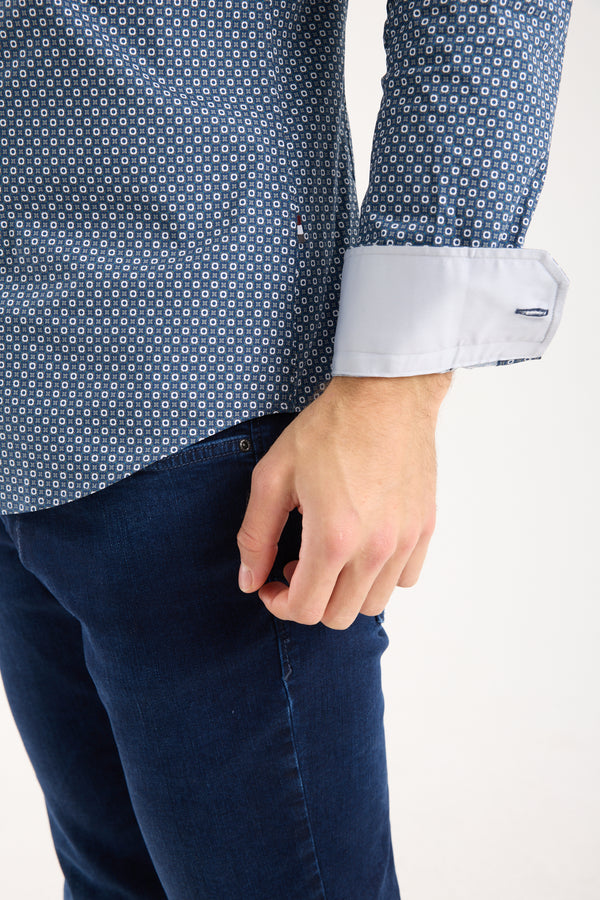 Sport Poplin Stretch Man Shirt Blue White