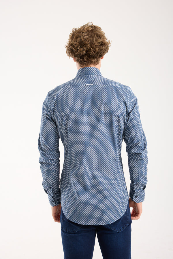 Sport Poplin Stretch Man Shirt Blue White