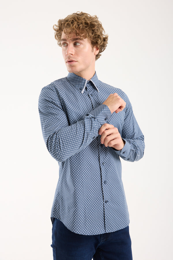 Sport Poplin Stretch Man Shirt Blue White