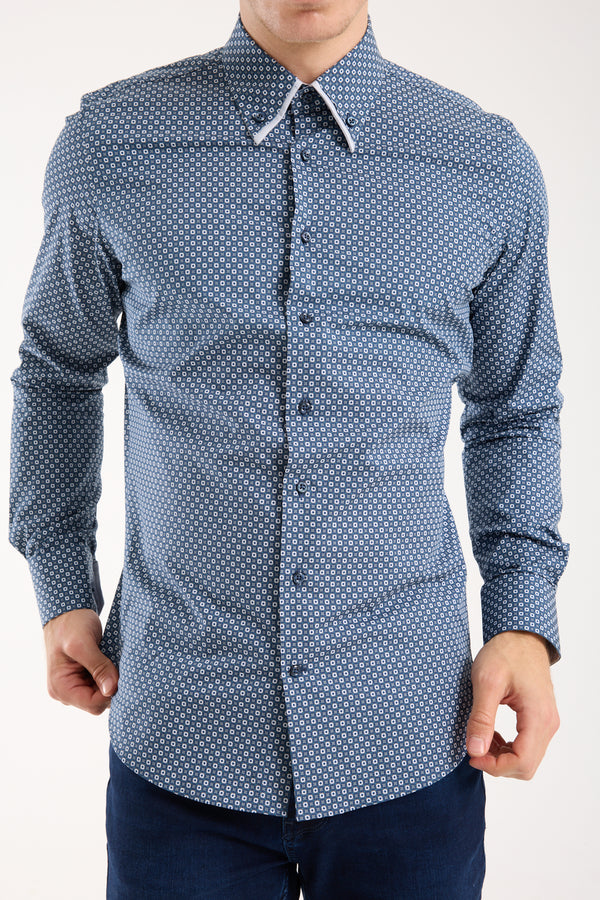 Sport Poplin Stretch Man Shirt Blue White