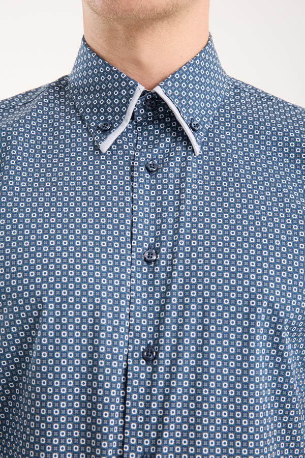 Sport Poplin Stretch Man Shirt Blue White