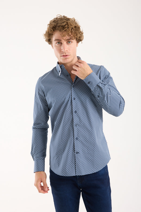 Sport Poplin Stretch Man Shirt Blue White