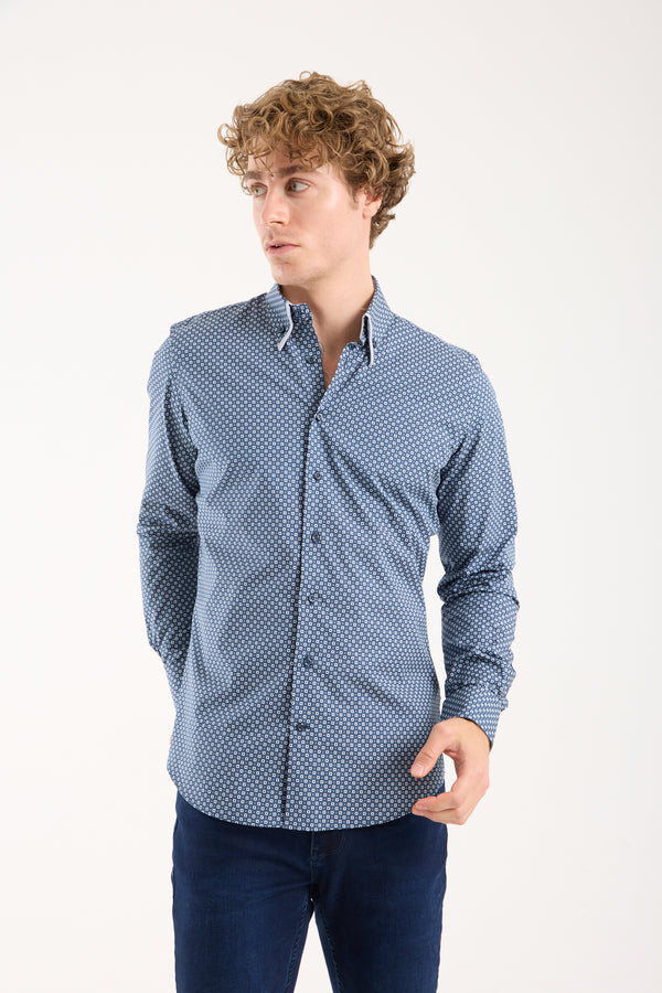 Sport Poplin Stretch Man Shirt Blue White