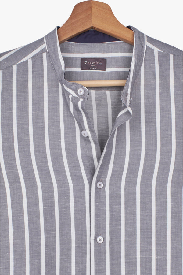 Camisa Hombre Caravaggio Sport Lino Gris Blanco