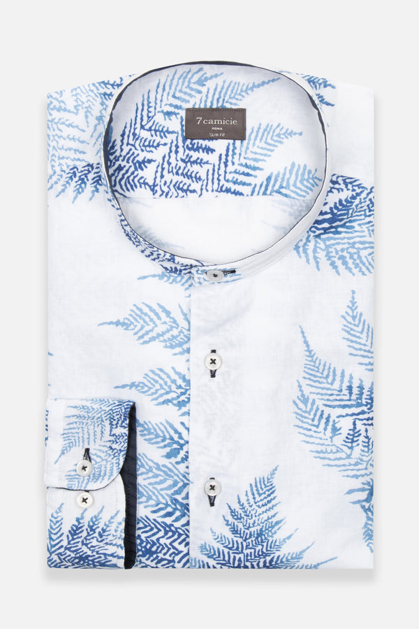 Camicia Uomo Caravaggio Sport Lino Bianco Blu