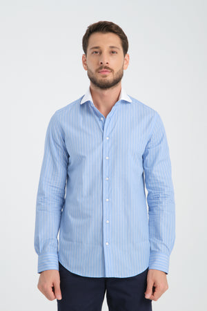 Camisa de Hombre en Popelina a Rayas – Cuello Múltiple