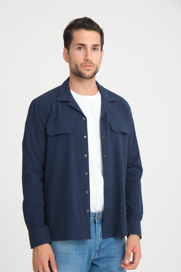 Sport Poplin Stretch Man Overshirt Blue