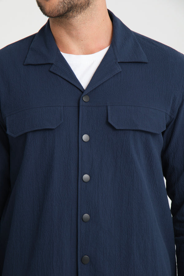 Sport Poplin Stretch Man Overshirt Blue