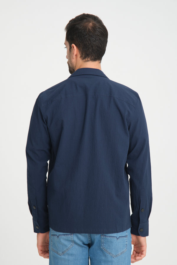 Sport Poplin Stretch Man Overshirt Blue