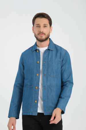 Sport Linen Man Overshirt Blue