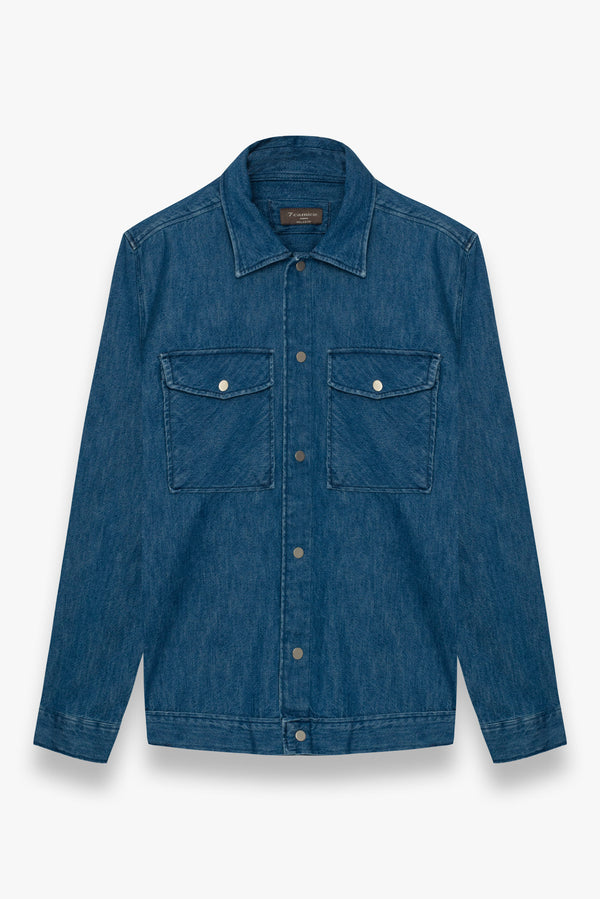 Sport Poplin Man Overshirt Blue Denim effect