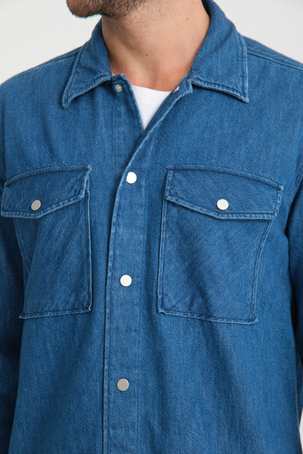 Sport Poplin Man Overshirt Blue Denim effect