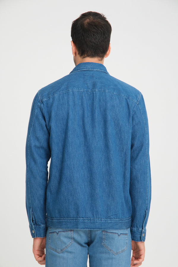 Sport Poplin Man Overshirt Blue Denim effect