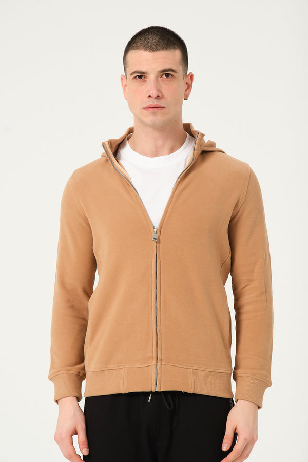 Sweat homme marron clair à capuche