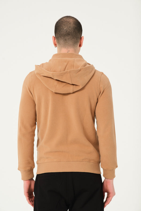 Sweat homme marron clair à capuche