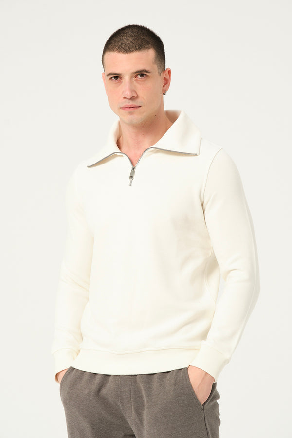 Maglione Uomo Cotone Bianco con scollo ampio