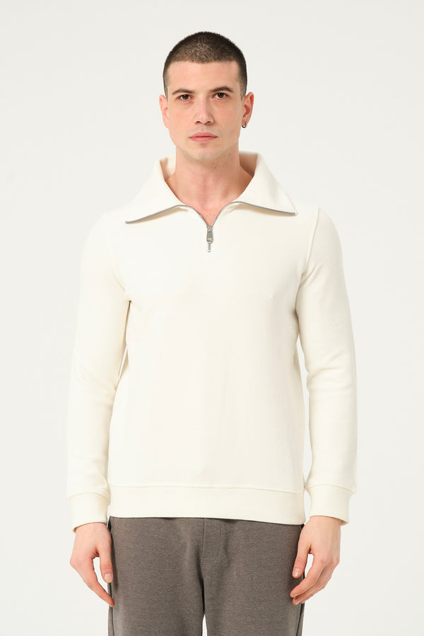 Maglione Uomo Cotone Bianco con scollo ampio