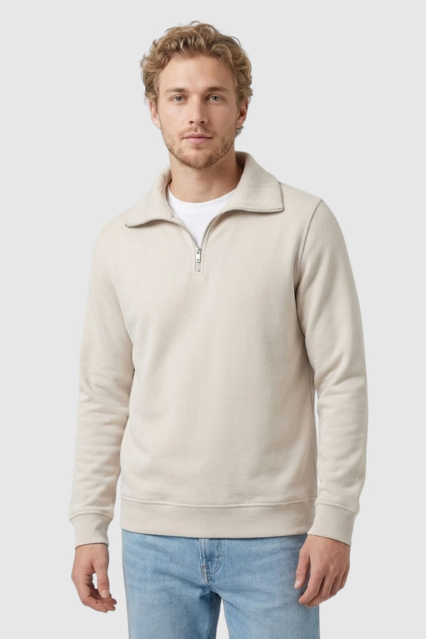 Beige Herrenpullover aus Baumwolle mit weitem Ausschnitt