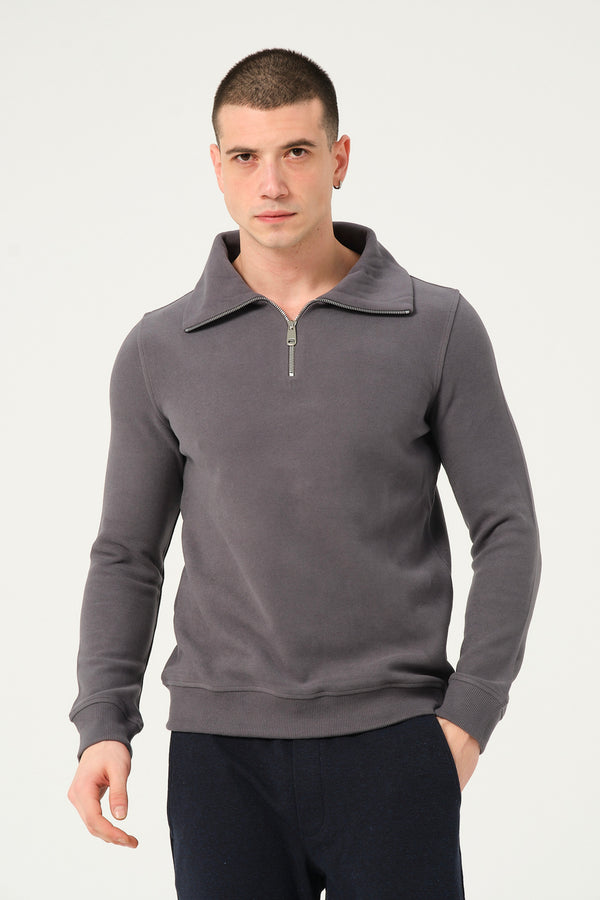 Maglione Uomo Cotone Grigio con scollo ampio