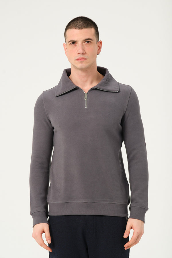 Maglione Uomo Cotone Grigio con scollo ampio