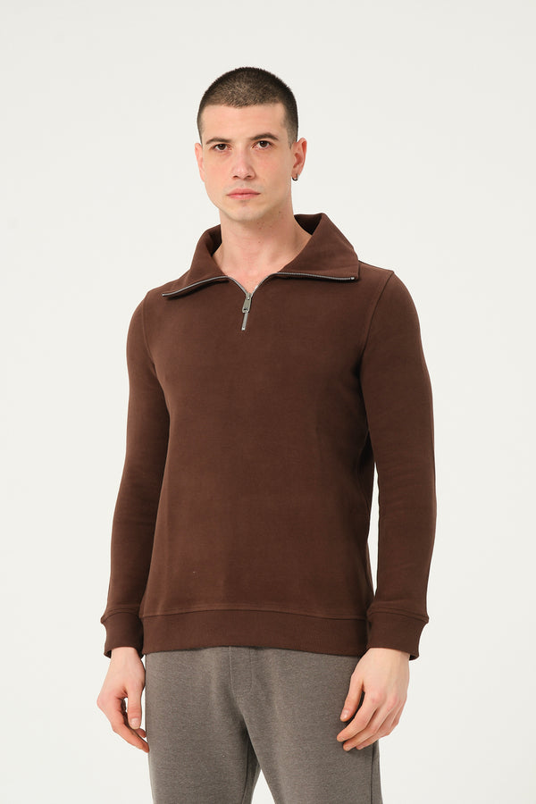 Maglione Uomo Cotone Marrone con scollo ampio